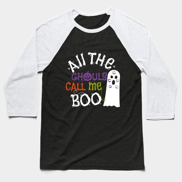 Cute Ghost and Ghouls Halloween Baseball T-Shirt by MedleyDesigns67